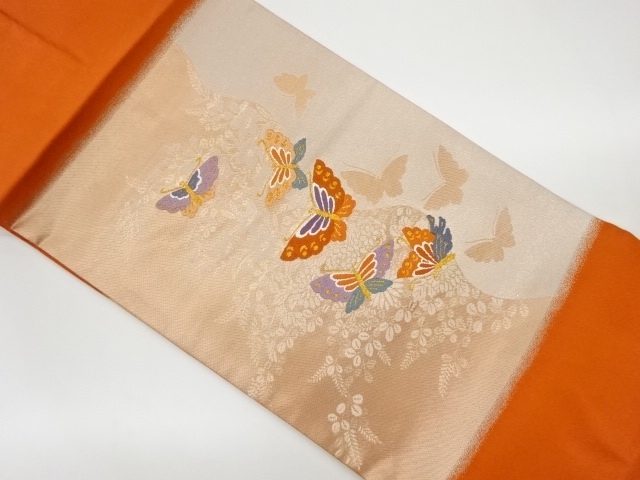 リサイクル　蝶に秋草模様織出し名古屋帯